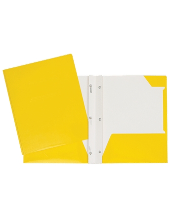 Duo-tang de carton laminé avec pochettes jaune