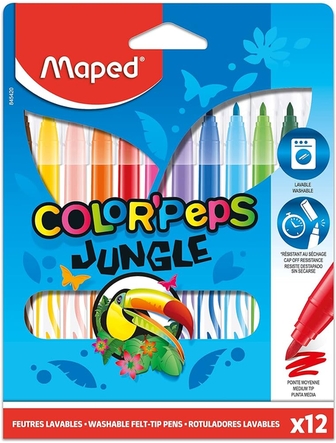 Crayons feutres lavables Color'peps Jungle paquet de 12 pointe moyenne