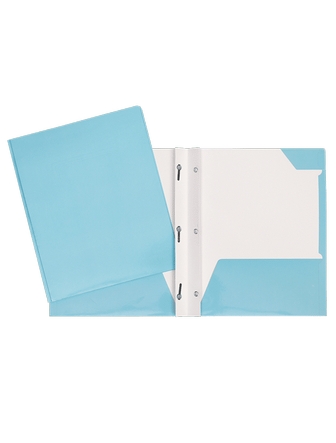 Duo-tang de carton laminé avec pochettes bleu