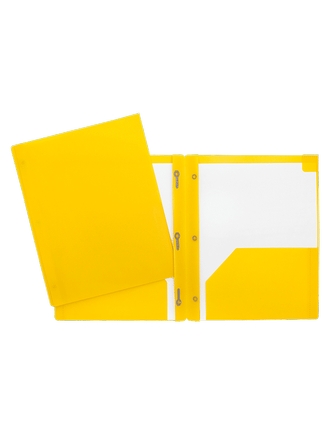 Duo-tang de plastique opaque avec pochettes jaune