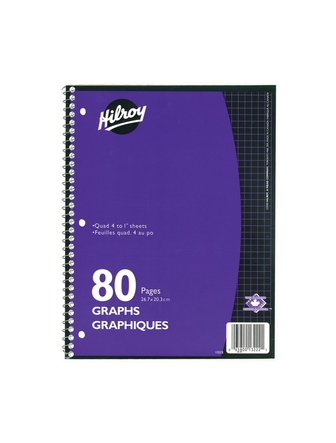 Cahier quadrillé 4 carrés/pouce Hilroy 80 pages spiralé