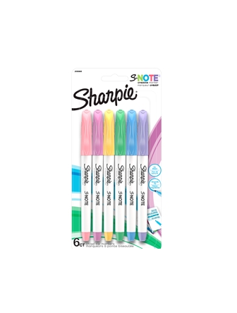 Marqueurs Sharpie paquet de 6 créatifs S-Note couleurs pastels pointe biseautée