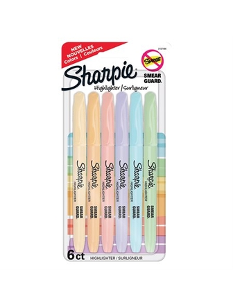 Surligneurs Sharpie paquet de 6 couleurs pastels pointe fine