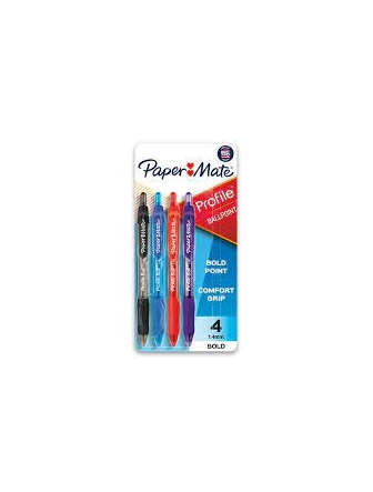 Ensemble de 4 stylos à bille Papermate Profile pointe épaisse 1,4mm