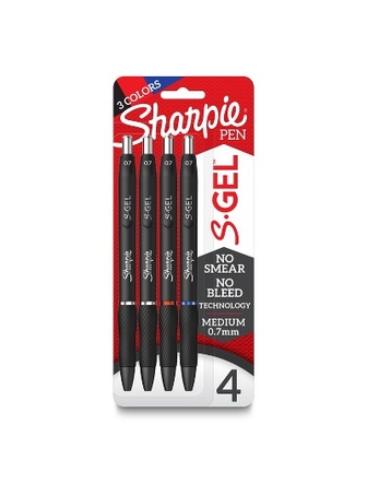 Stylo-gel Sharpie paquet de 4 pointe  moyenne 0,7mm S-Gel bleu-rouge-noir