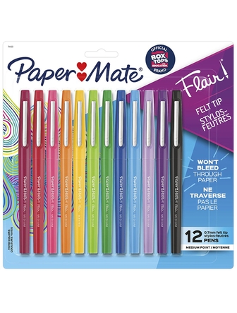 Stylo-feutre paquet de 12 couleurs variées  0,7mm pointe moyenne Flair