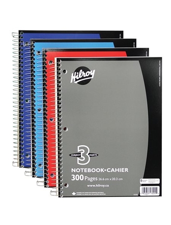 Cahier ligné spirale 300 pages hilroy 3 sujets