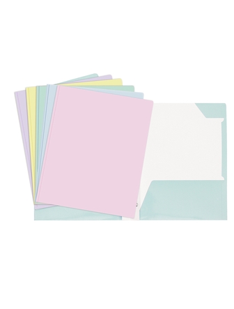 Duo-tang de carton laminé avec pochettes pastel couleurs assorties