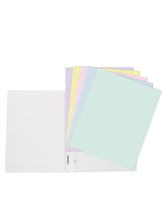 Duo-tang de carton laminé pastel sans pochettes couleurs assorties