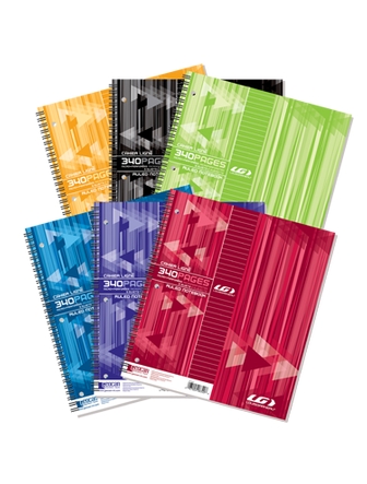 Cahier ligné spirale LG 340 pages couleurs assorties